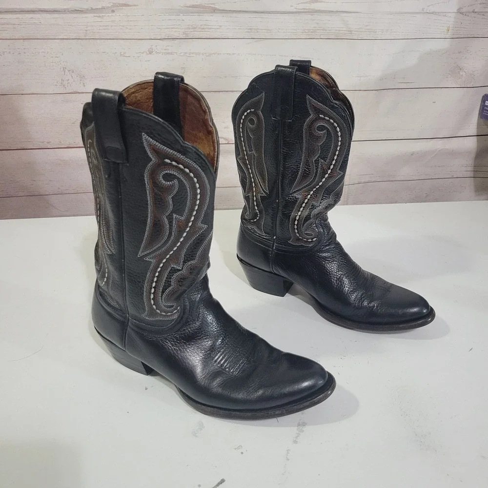 Ariat Heritage Western Boot Womens 7.5 B Black Pebbled Leather Stitching Cowgirl